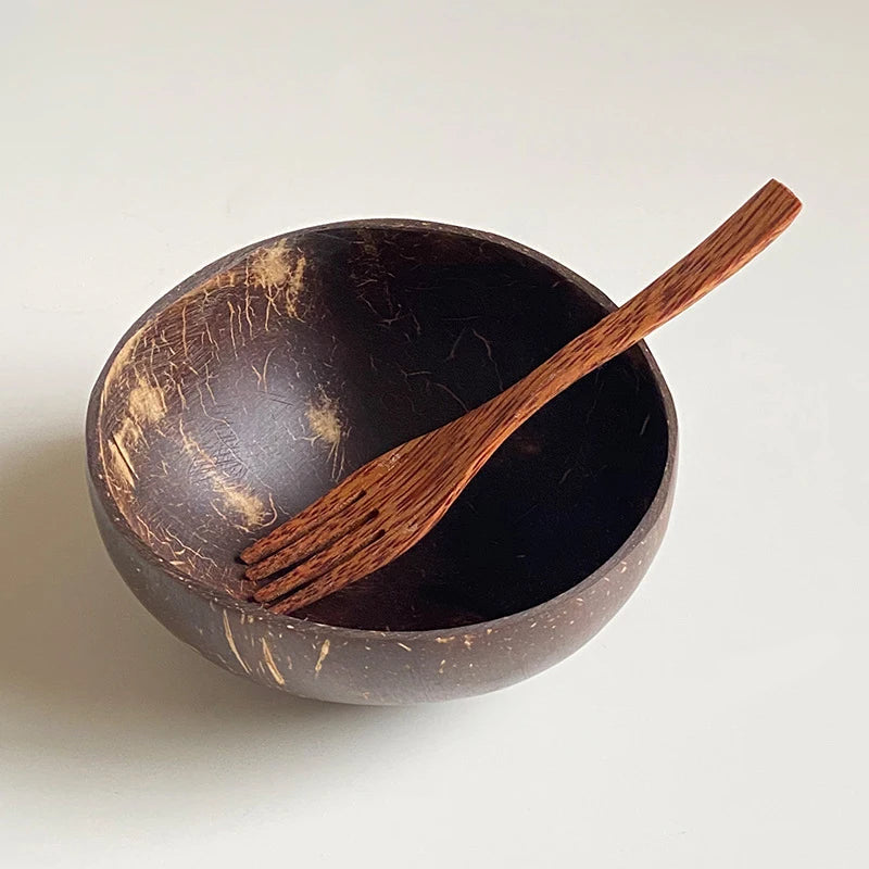 Natural Handmade Coconut  Bowl, Fork & Spoon 