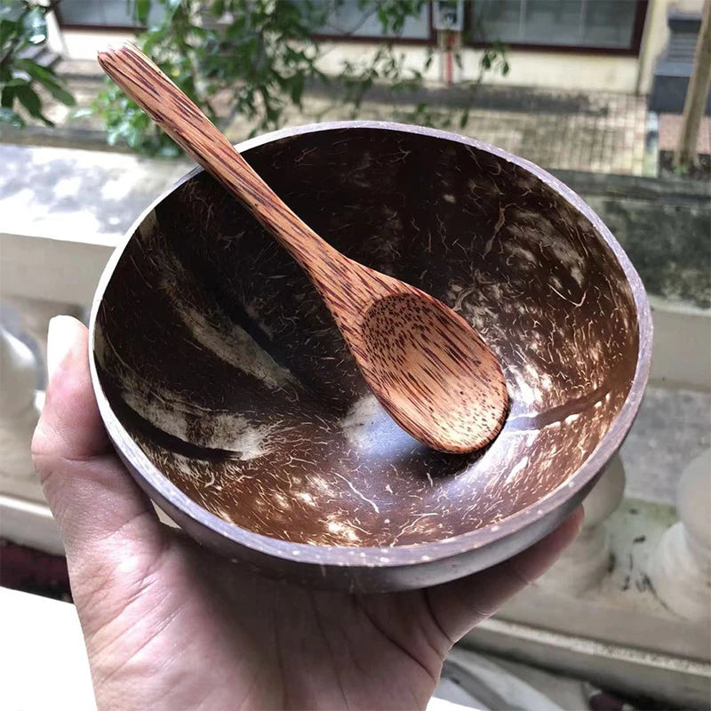 Natural Handmade Coconut  Bowl, Fork & Spoon 